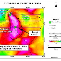 Proposed drill hole plan locations-Resistivity 700m depth